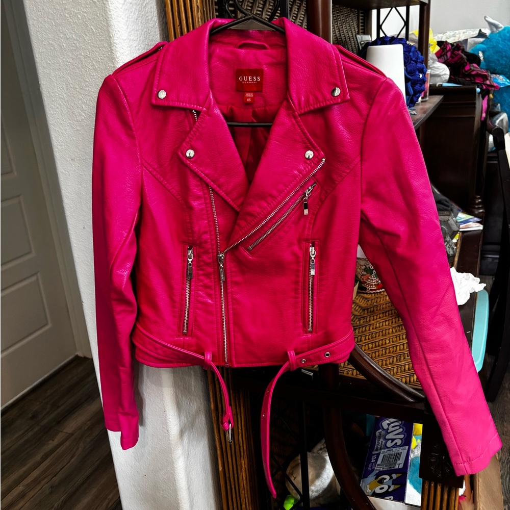 GUESS Women’s Hot Pink Moto Jacket